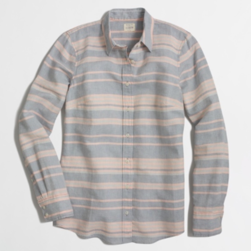 J. CREW Striped Linen/Cotton Button-Down Shirt S